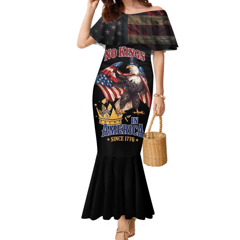 No Kings In America Since 1776 Family Matching Mermaid Dress and Hawaiian Shirt Eagle Crushing Crown - Wonder Print Shop