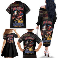 No Kings In America Since 1776 Family Matching Off The Shoulder Long Sleeve Dress and Hawaiian Shirt Eagle Crushing Crown - Wonder Print Shop
