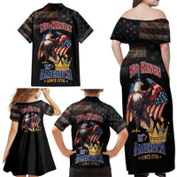 No Kings In America Since 1776 Family Matching Off Shoulder Maxi Dress and Hawaiian Shirt Eagle Crushing Crown - Wonder Print Shop