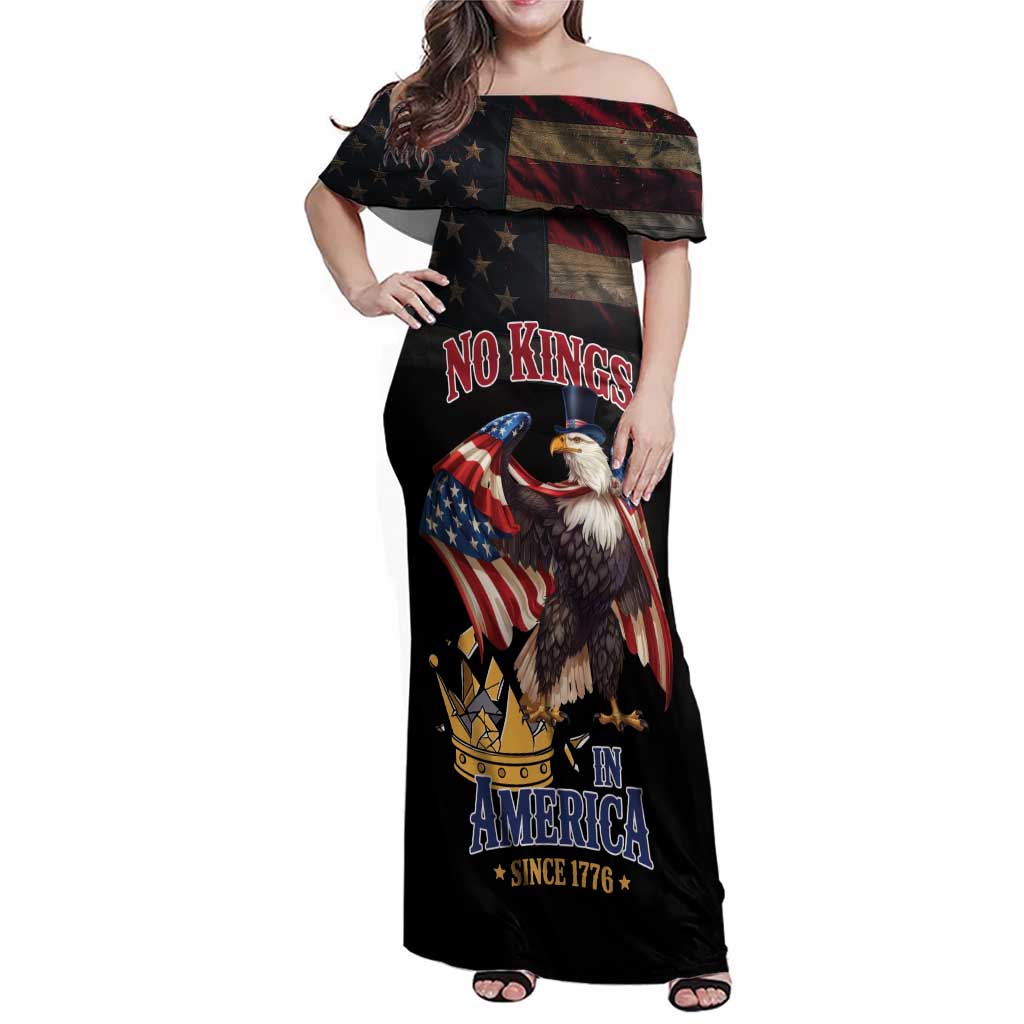 No Kings In America Since 1776 Family Matching Off Shoulder Maxi Dress and Hawaiian Shirt Eagle Crushing Crown - Wonder Print Shop