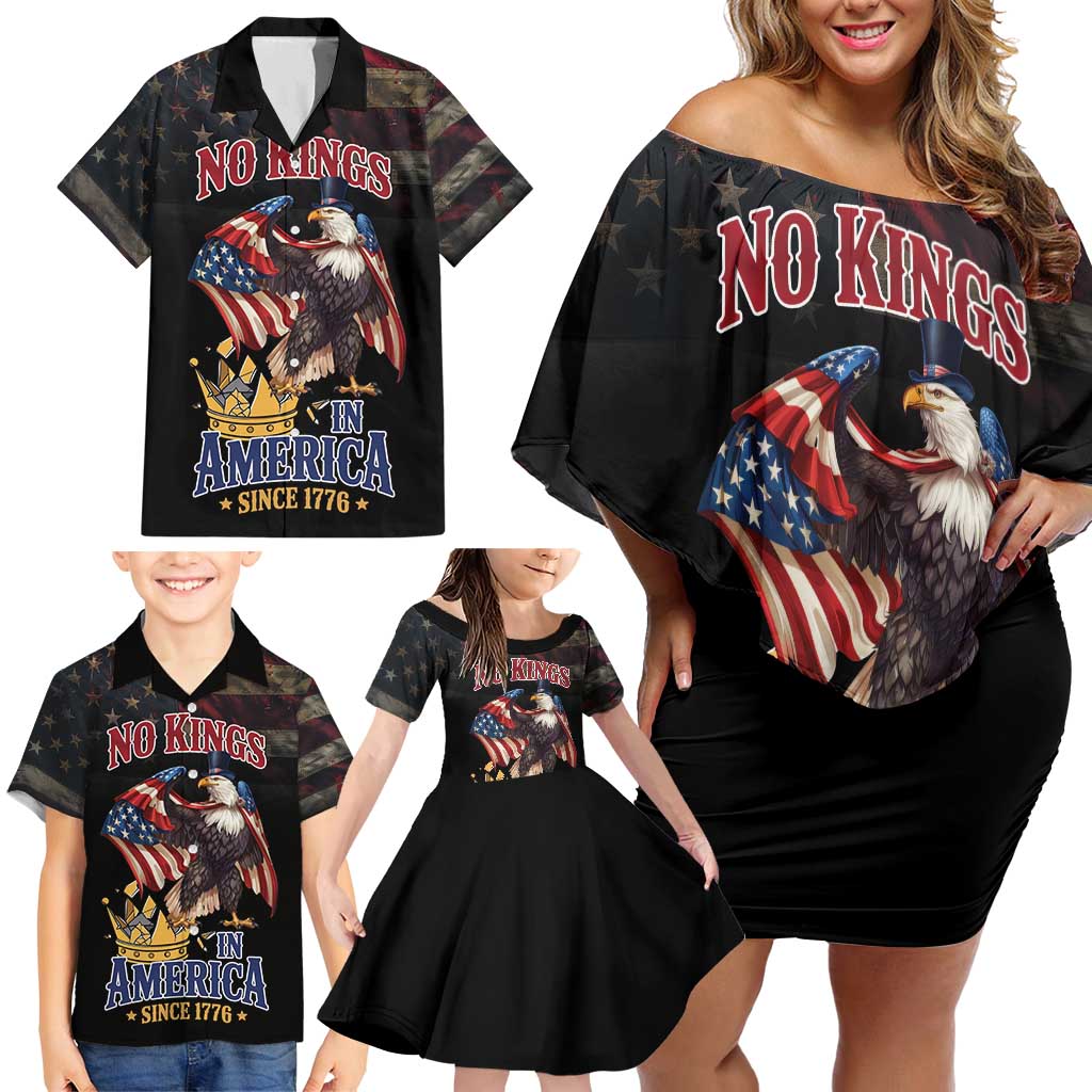 No Kings In America Since 1776 Family Matching Off Shoulder Short Dress and Hawaiian Shirt Eagle Crushing Crown - Wonder Print Shop