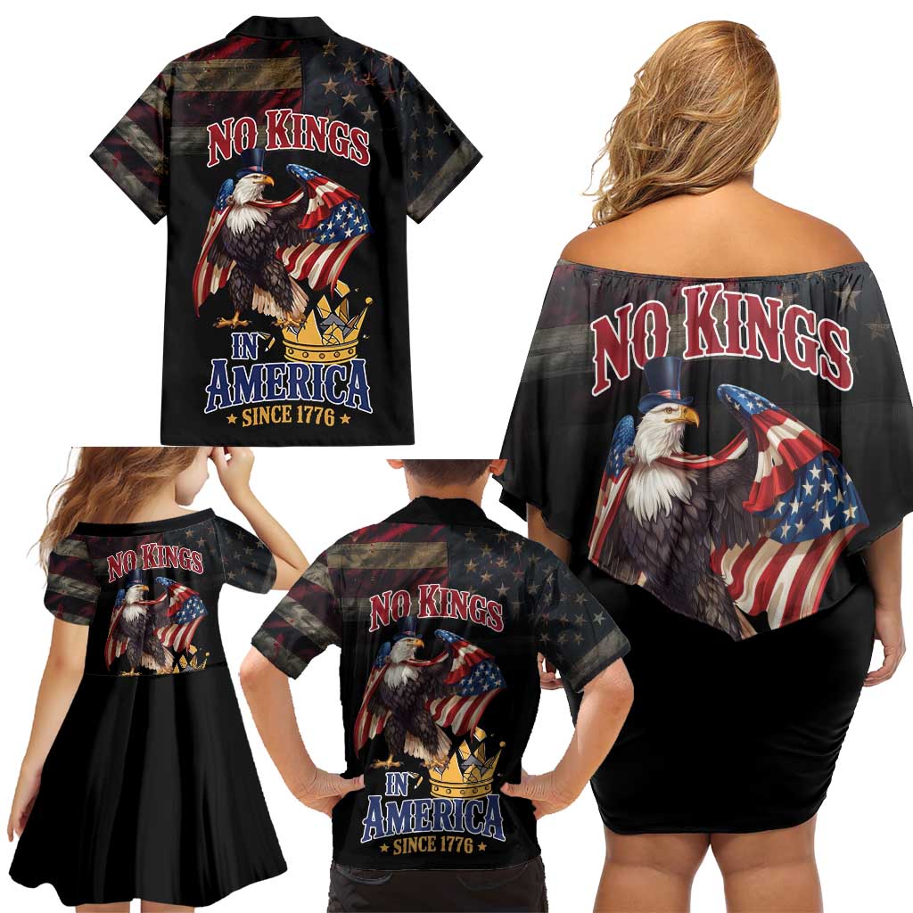 No Kings In America Since 1776 Family Matching Off Shoulder Short Dress and Hawaiian Shirt Eagle Crushing Crown - Wonder Print Shop