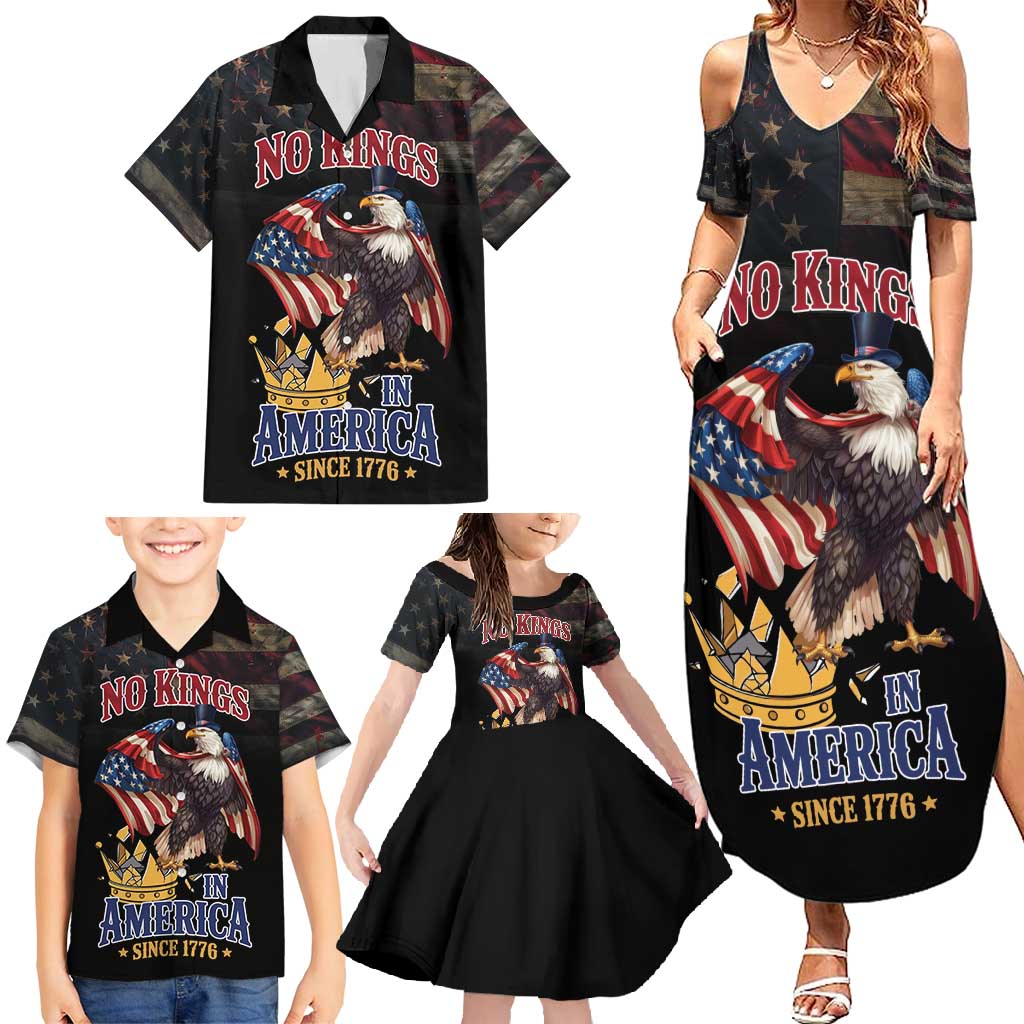 No Kings In America Since 1776 Family Matching Summer Maxi Dress and Hawaiian Shirt Eagle Crushing Crown - Wonder Print Shop
