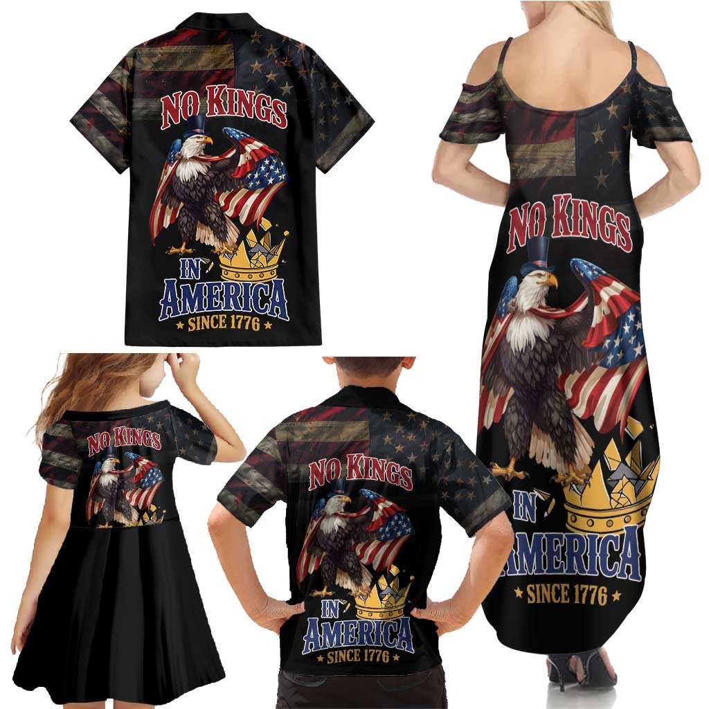 No Kings In America Since 1776 Family Matching Summer Maxi Dress and Hawaiian Shirt Eagle Crushing Crown - Wonder Print Shop