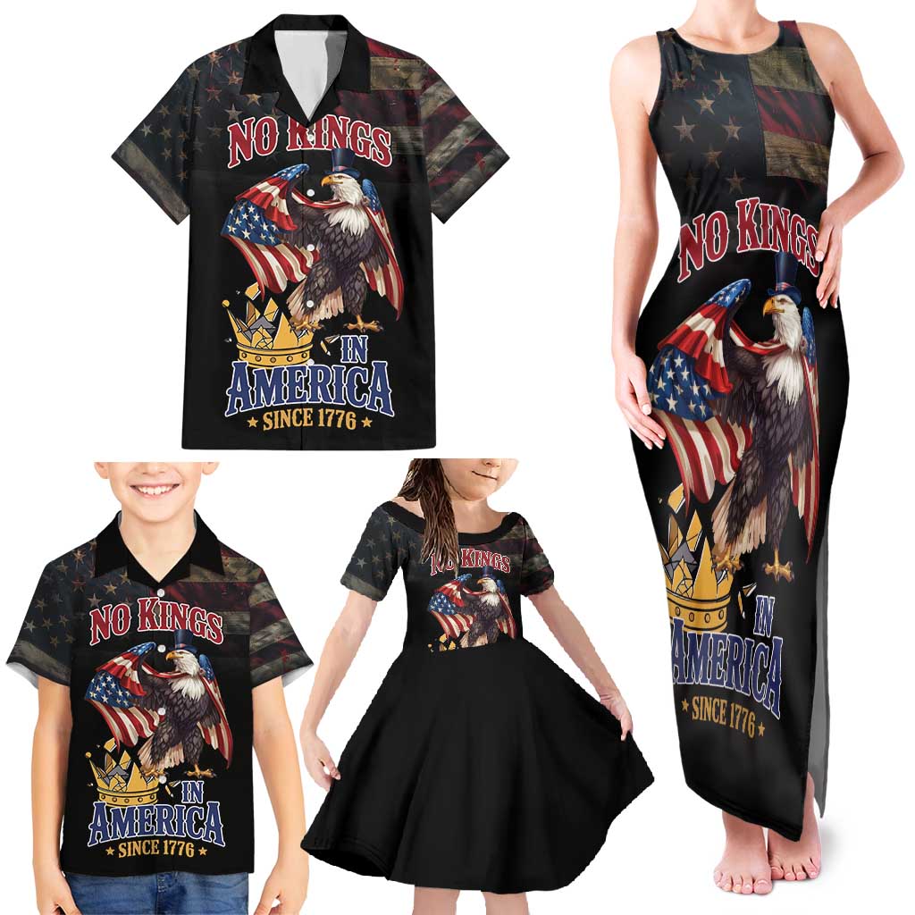 No Kings In America Since 1776 Family Matching Tank Maxi Dress and Hawaiian Shirt Eagle Crushing Crown - Wonder Print Shop