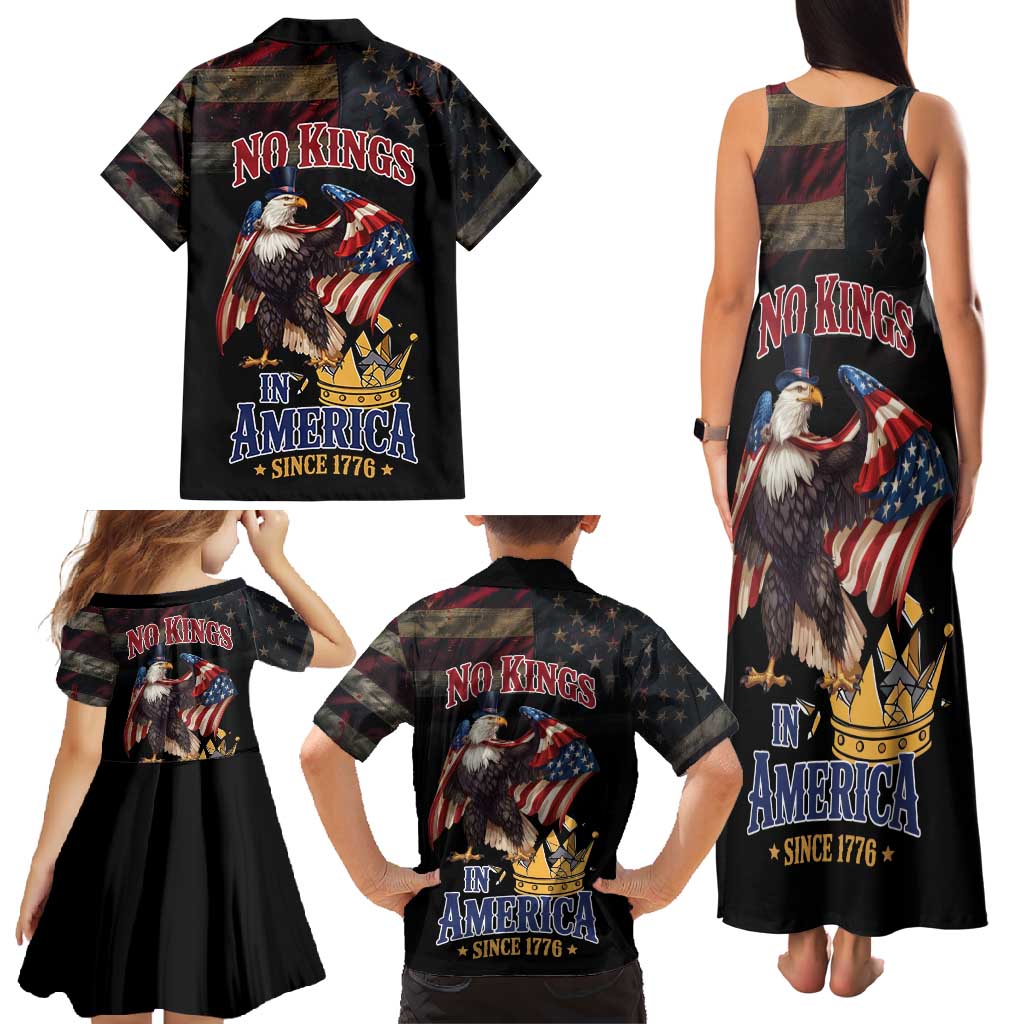 No Kings In America Since 1776 Family Matching Tank Maxi Dress and Hawaiian Shirt Eagle Crushing Crown - Wonder Print Shop