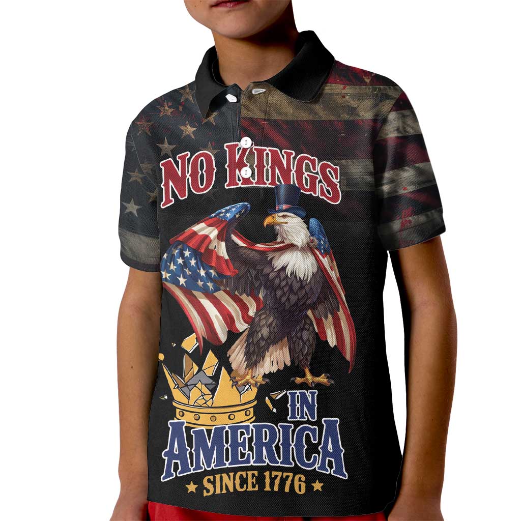 No Kings In America Since 1776 Kid Polo Shirt Eagle Crushing Crown - Wonder Print Shop