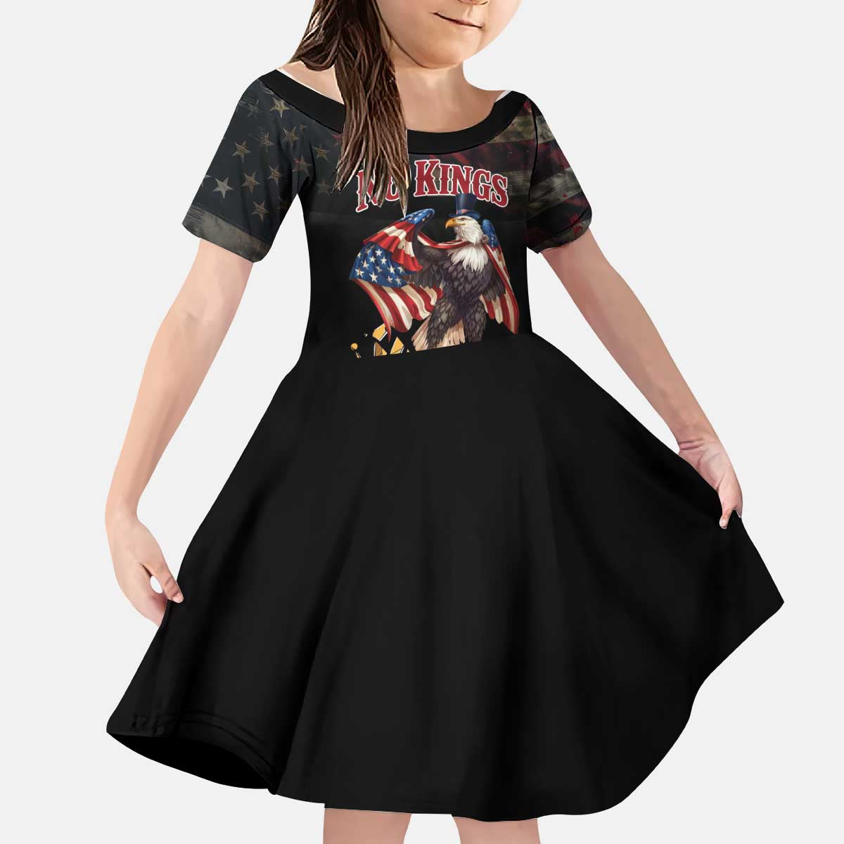 No Kings In America Since 1776 Kid Short Sleeve Dress Eagle Crushing Crown - Wonder Print Shop