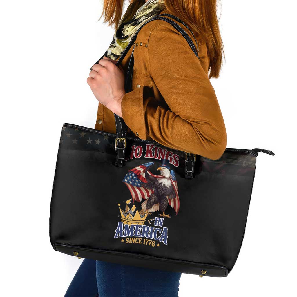 No Kings In America Since 1776 Leather Tote Bag Eagle Crushing Crown - Wonder Print Shop