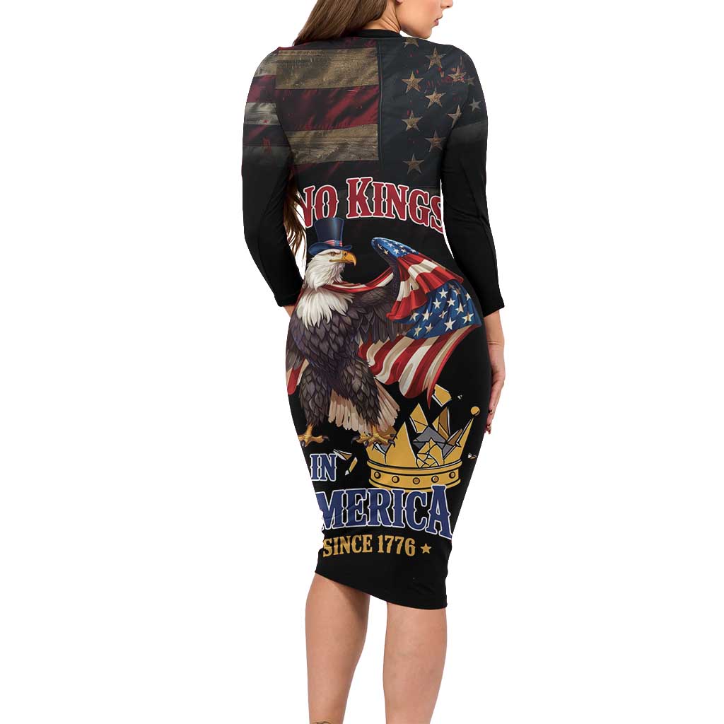 No Kings In America Since 1776 Long Sleeve Bodycon Dress Eagle Crushing Crown - Wonder Print Shop