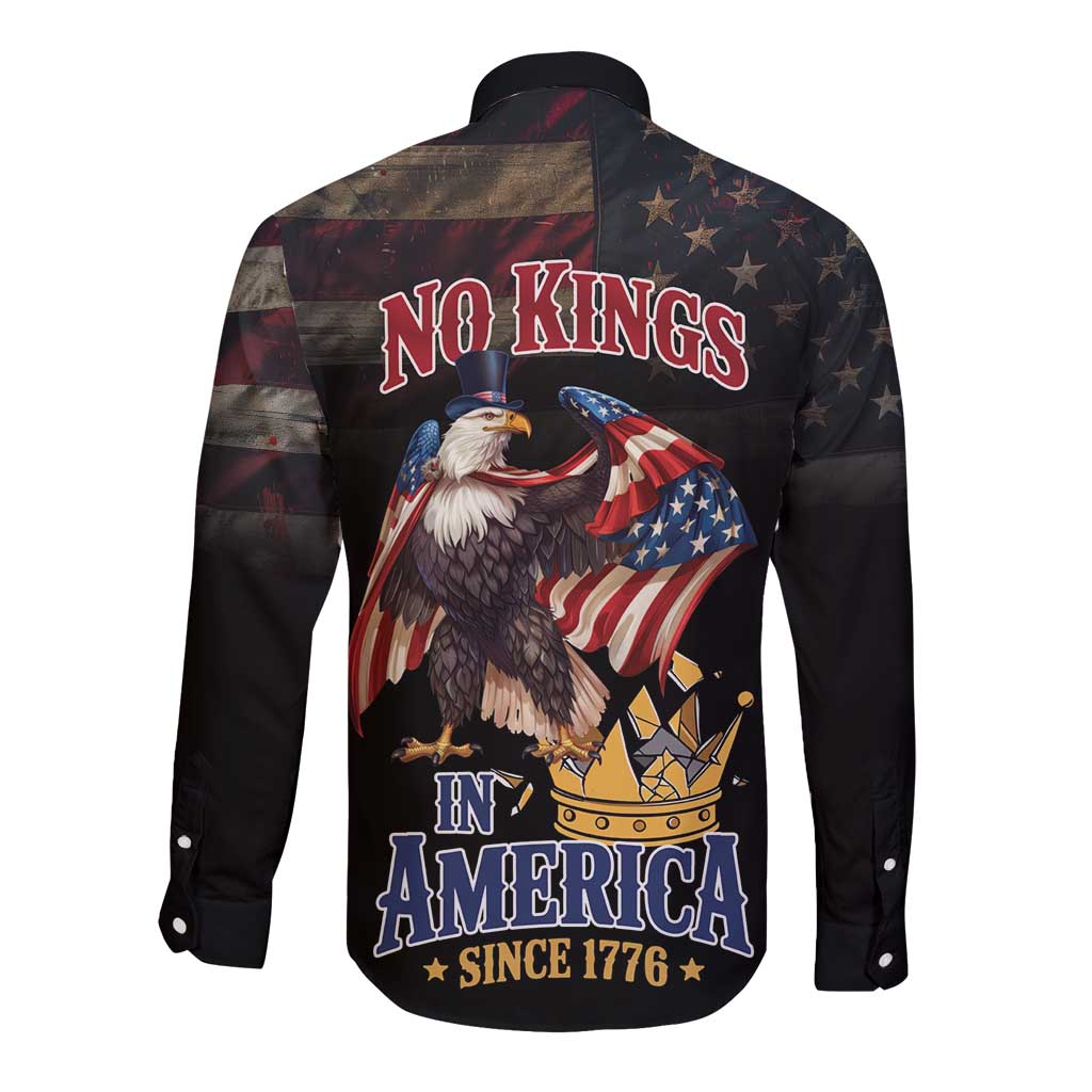 No Kings In America Since 1776 Long Sleeve Button Shirt Eagle Crushing Crown - Wonder Print Shop