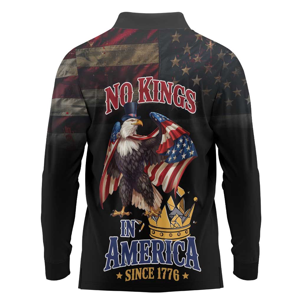 No Kings In America Since 1776 Long Sleeve Polo Shirt Eagle Crushing Crown - Wonder Print Shop