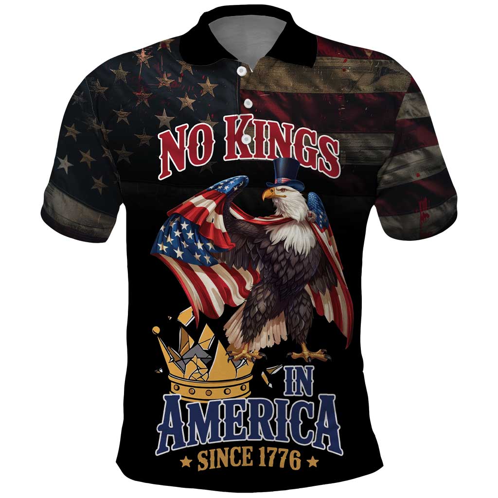 No Kings In America Since 1776 Polo Shirt Eagle Crushing Crown - Wonder Print Shop