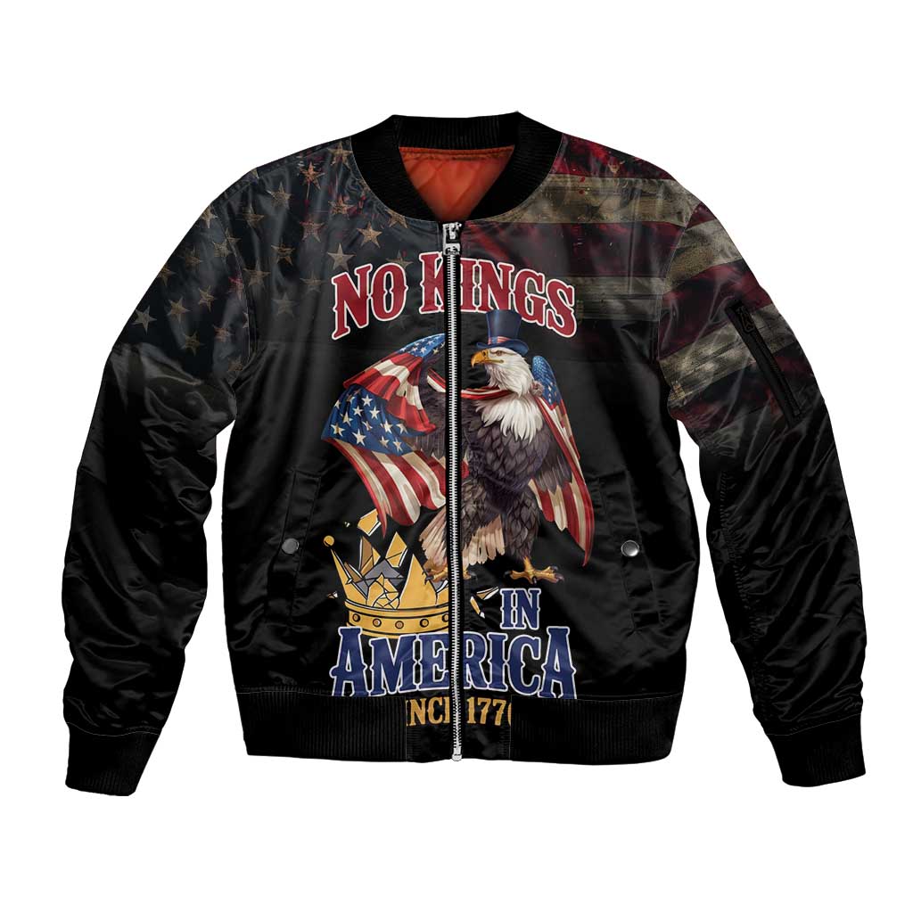 No Kings In America Since 1776 Sleeve Zip Bomber Jacket Eagle Crushing Crown - Wonder Print Shop