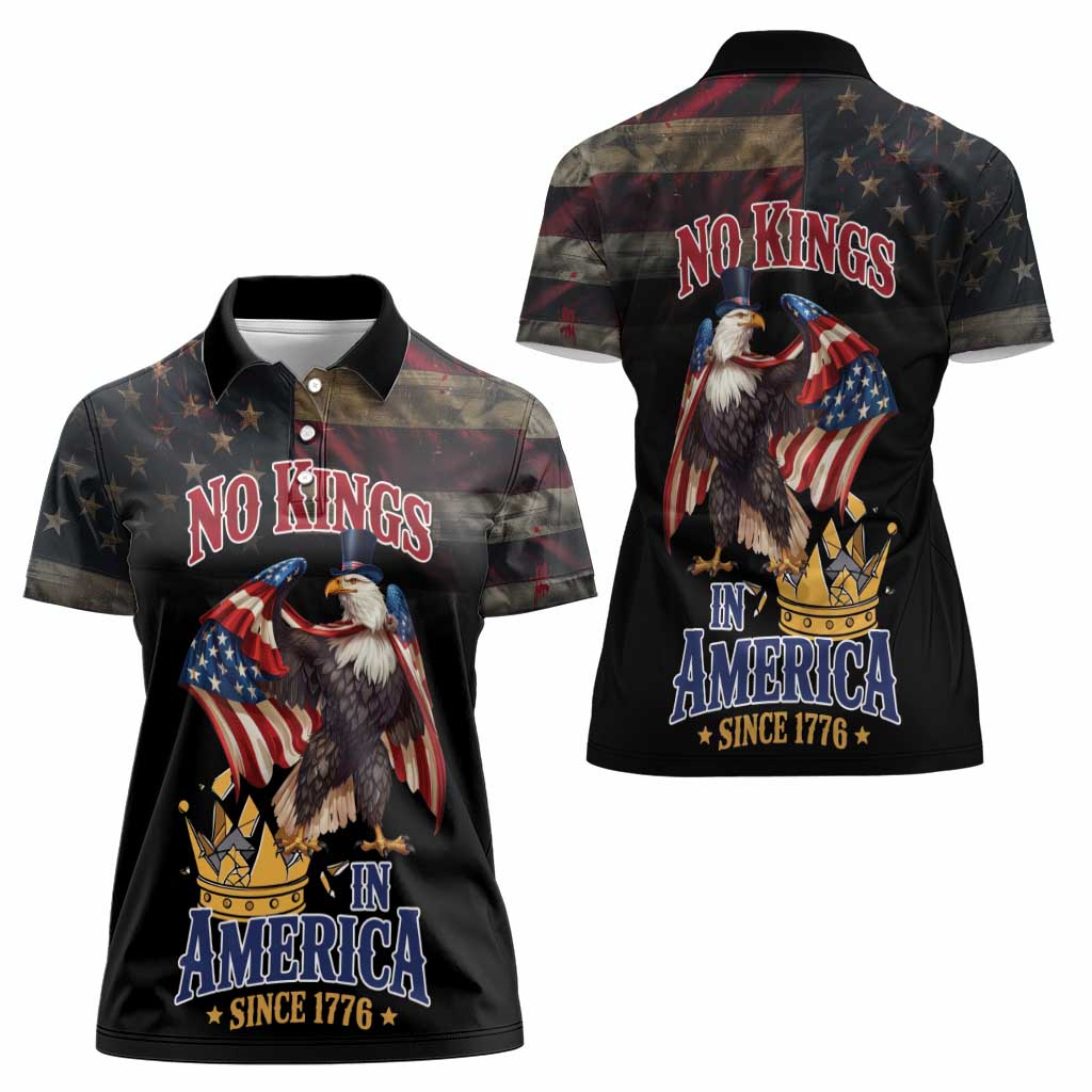 No Kings In America Since 1776 Women Polo Shirt Eagle Crushing Crown - Wonder Print Shop
