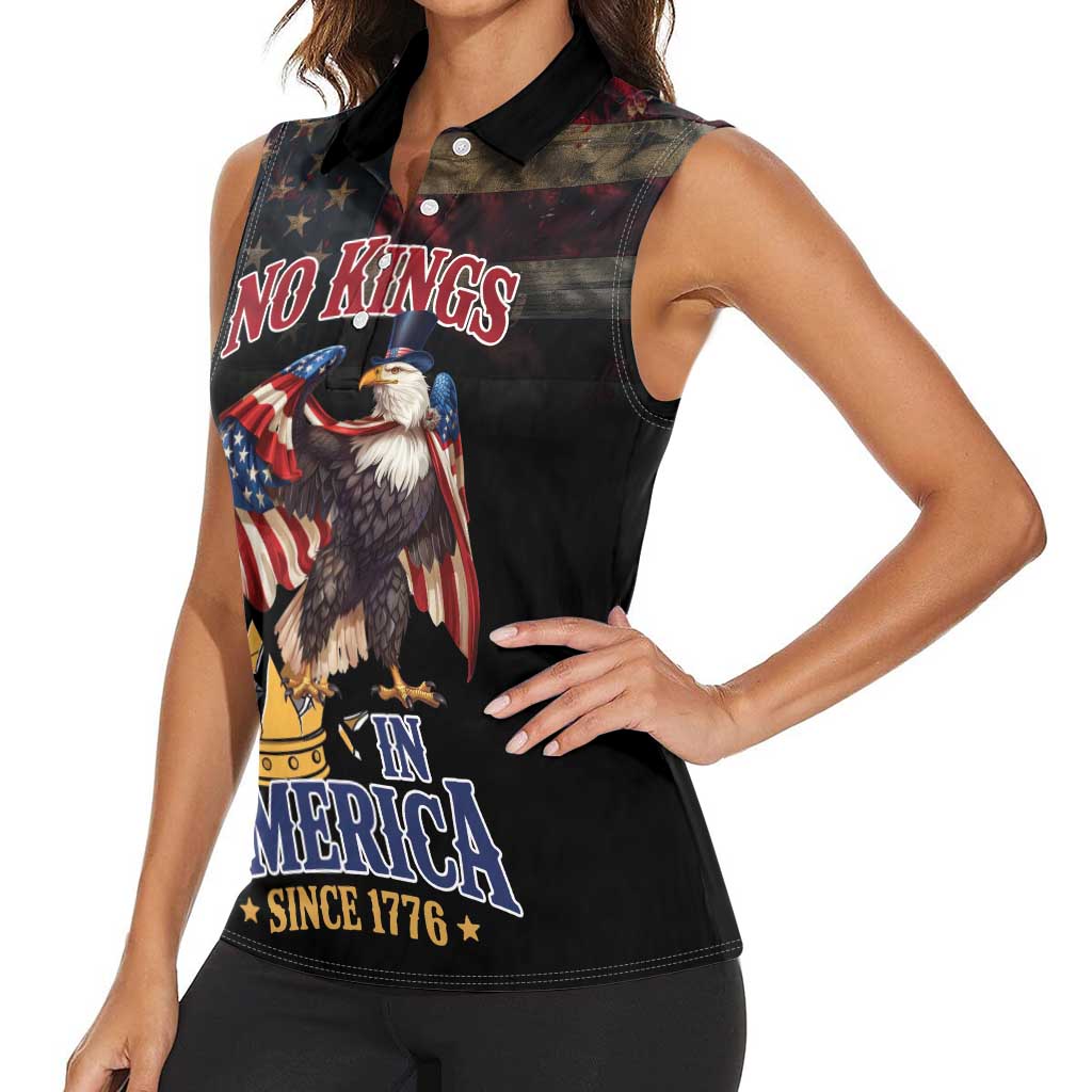 No Kings In America Since 1776 Women Sleeveless Polo Shirt Eagle Crushing Crown - Wonder Print Shop