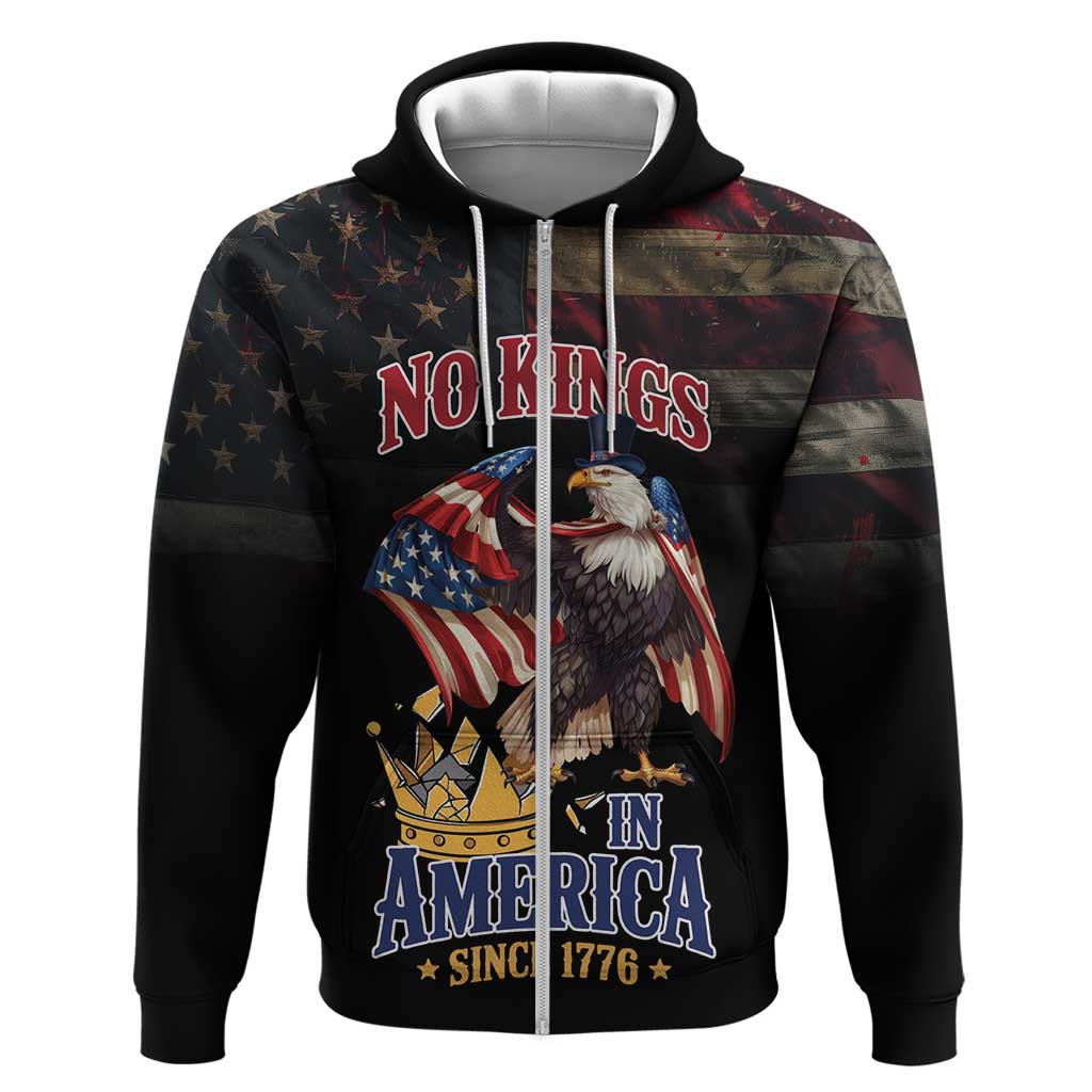No Kings In America Since 1776 Zip Hoodie Eagle Crushing Crown - Wonder Print Shop