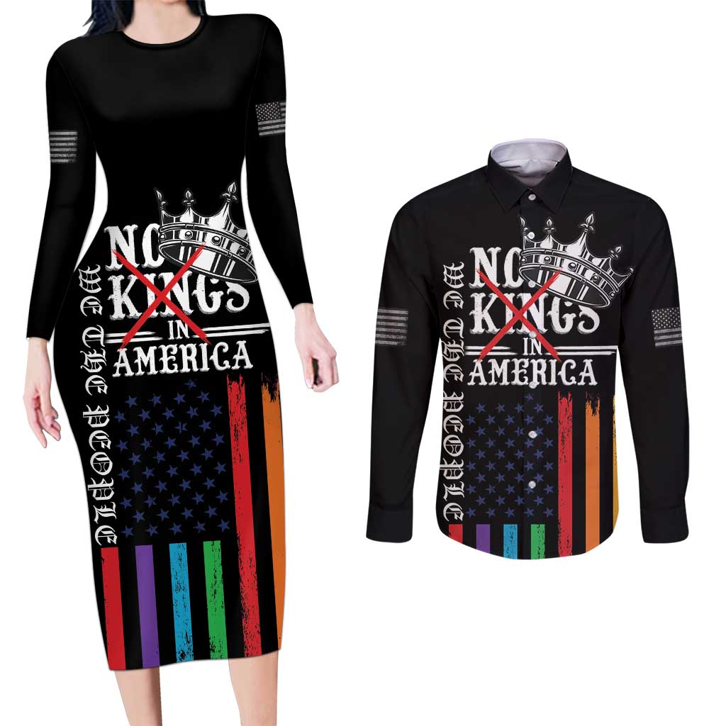 No Kings In America LGBT Couples Matching Long Sleeve Bodycon Dress and Long Sleeve Button Shirt We the People Say No - Wonder Print Shop