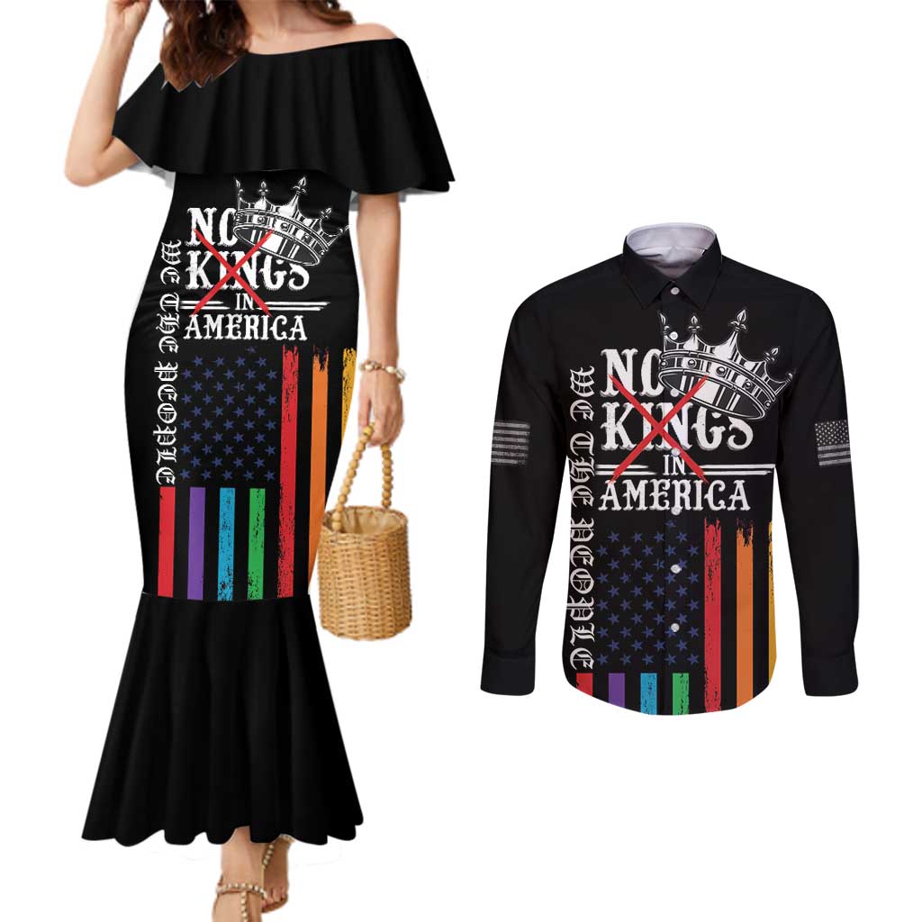 No Kings In America LGBT Couples Matching Mermaid Dress and Long Sleeve Button Shirt We the People Say No - Wonder Print Shop