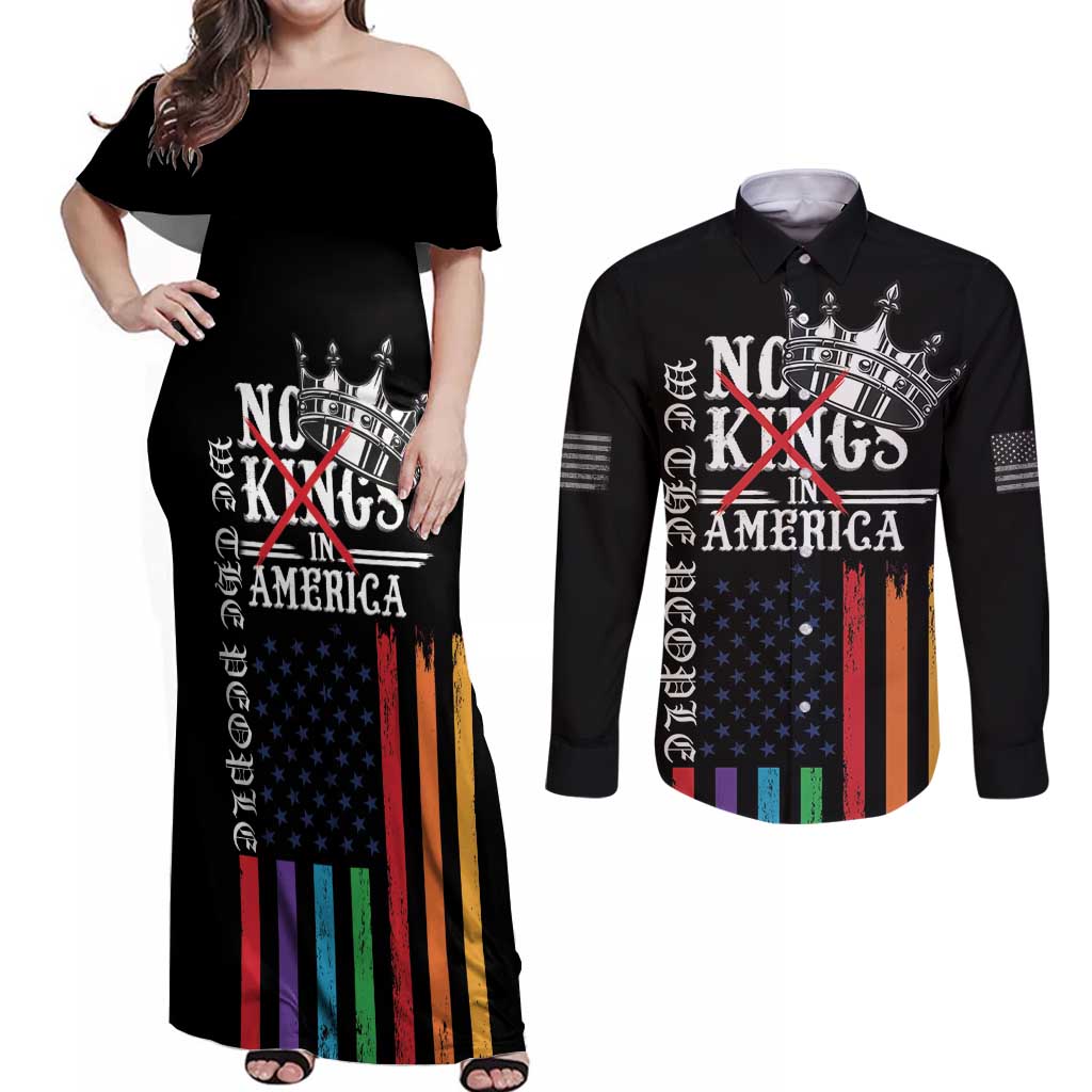 No Kings In America LGBT Couples Matching Off Shoulder Maxi Dress and Long Sleeve Button Shirt We the People Say No - Wonder Print Shop