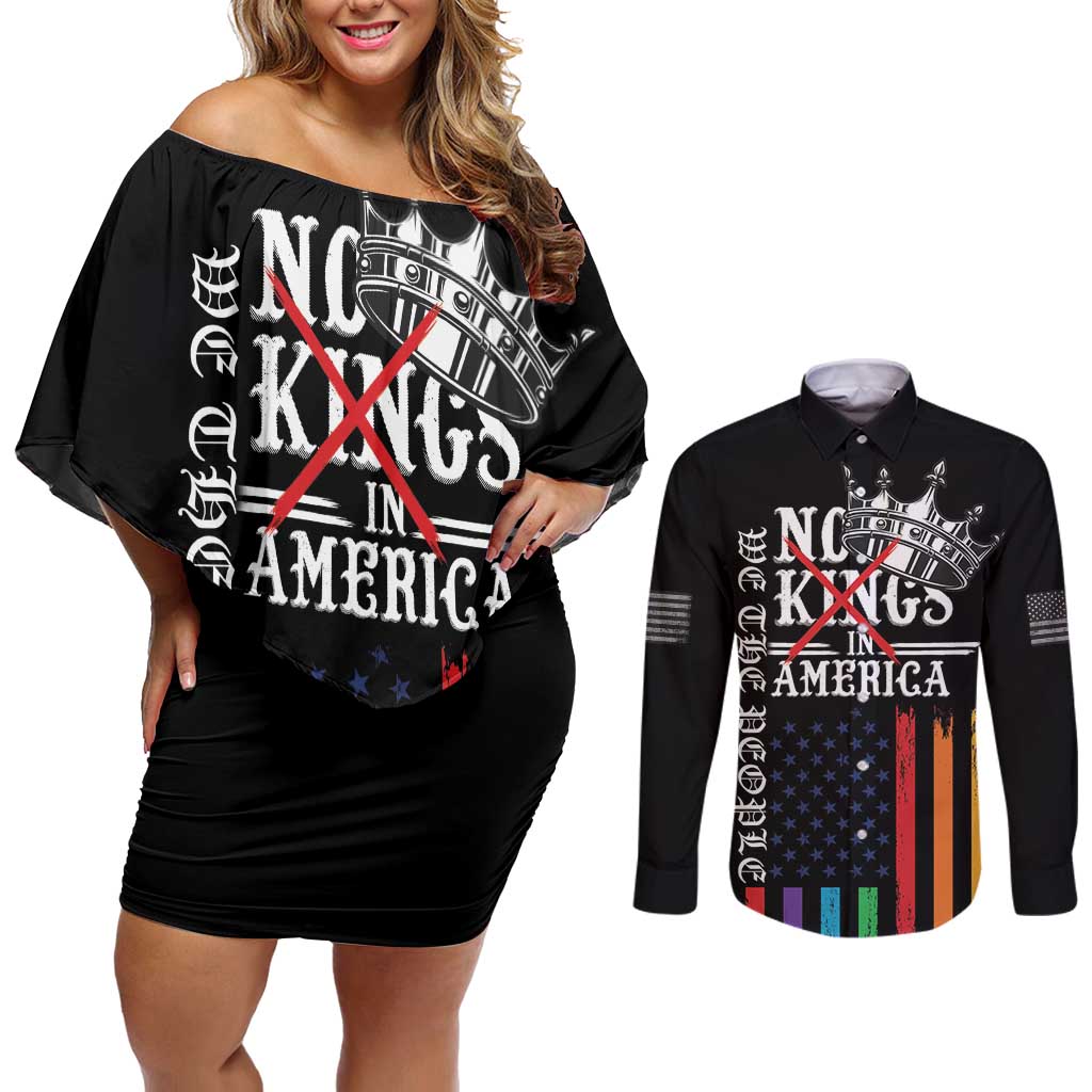 No Kings In America LGBT Couples Matching Off Shoulder Short Dress and Long Sleeve Button Shirt We the People Say No - Wonder Print Shop
