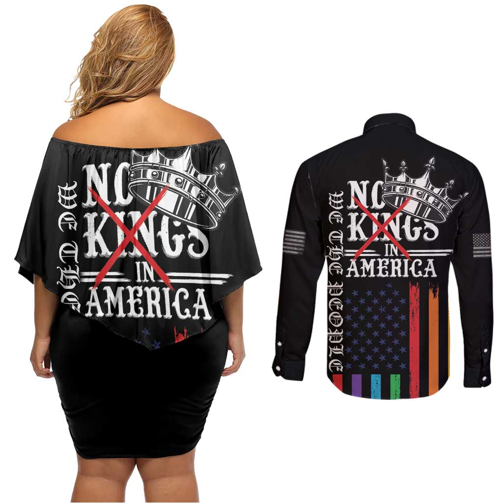No Kings In America LGBT Couples Matching Off Shoulder Short Dress and Long Sleeve Button Shirt We the People Say No - Wonder Print Shop