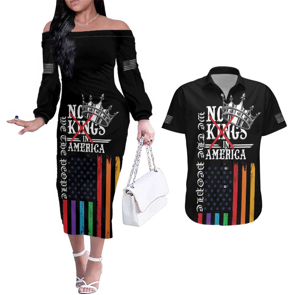 No Kings In America LGBT Couples Matching Off The Shoulder Long Sleeve Dress and Hawaiian Shirt We the People Say No - Wonder Print Shop