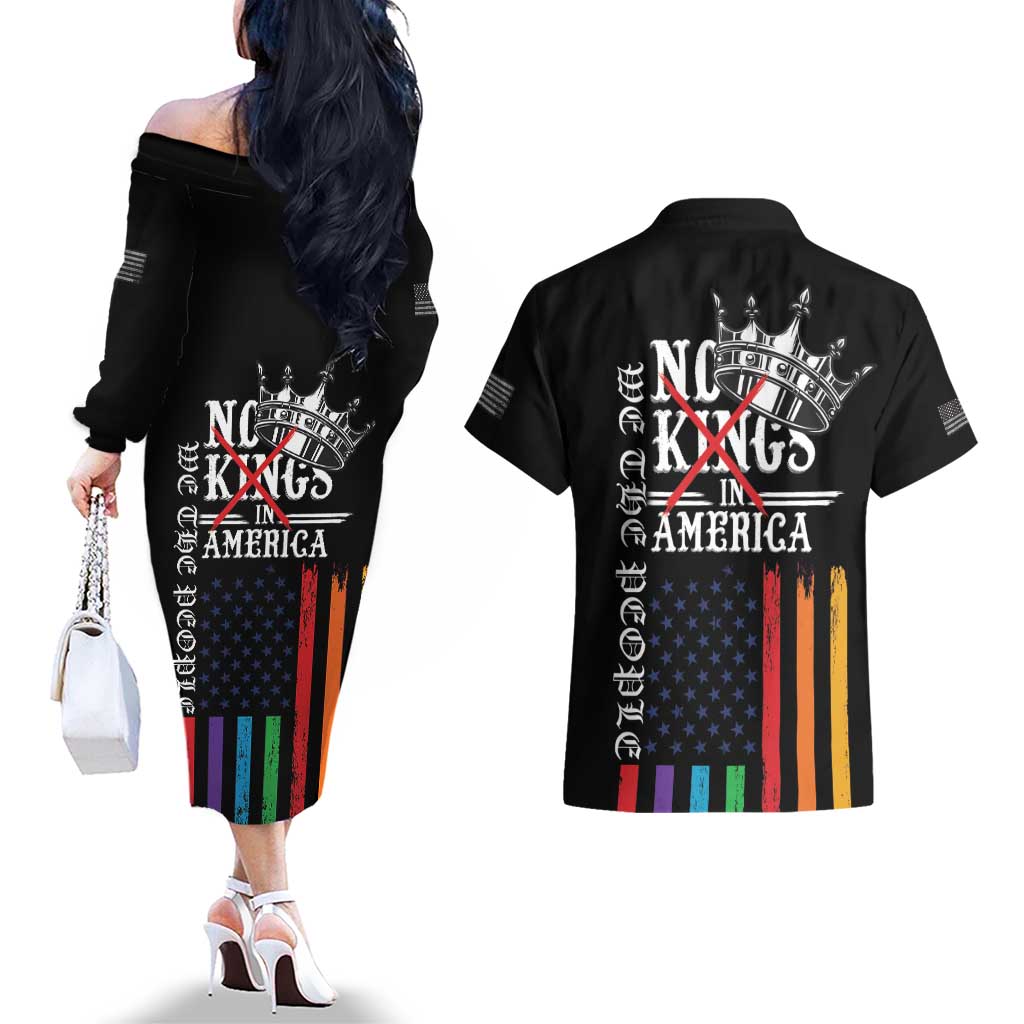 No Kings In America LGBT Couples Matching Off The Shoulder Long Sleeve Dress and Hawaiian Shirt We the People Say No - Wonder Print Shop