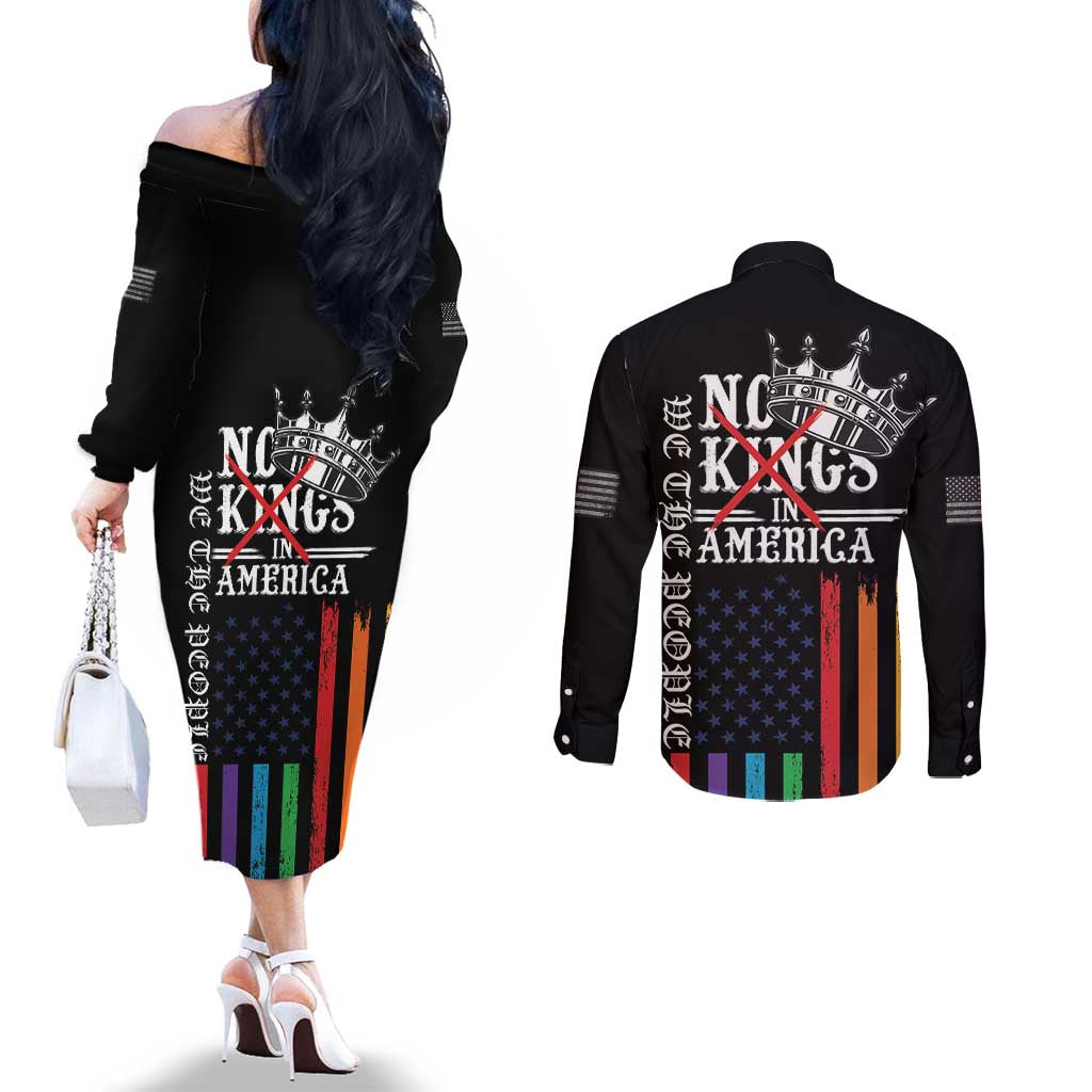 No Kings In America LGBT Couples Matching Off The Shoulder Long Sleeve Dress and Long Sleeve Button Shirt We the People Say No - Wonder Print Shop