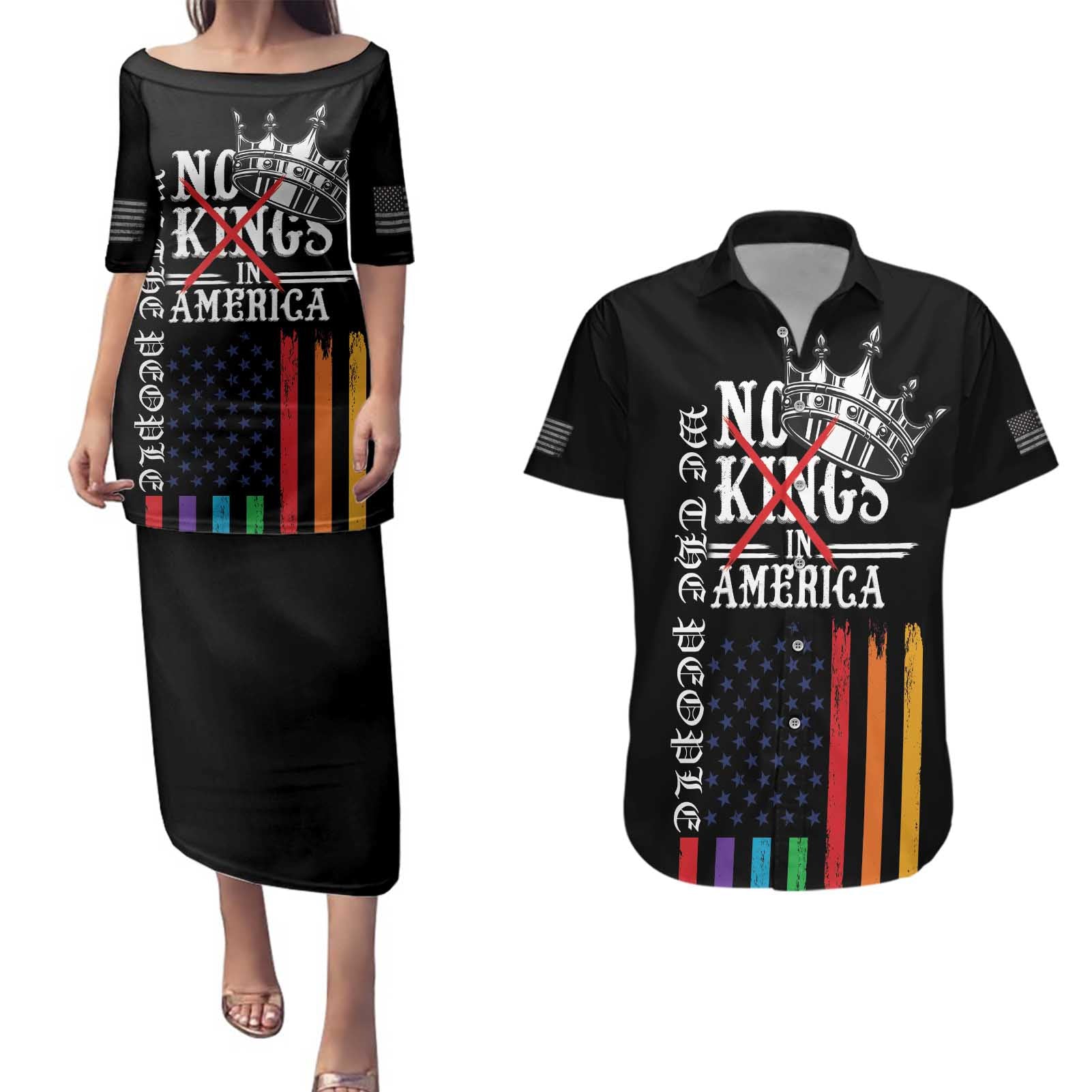 No Kings In America LGBT Couples Matching Puletasi and Hawaiian Shirt We the People Say No - Wonder Print Shop