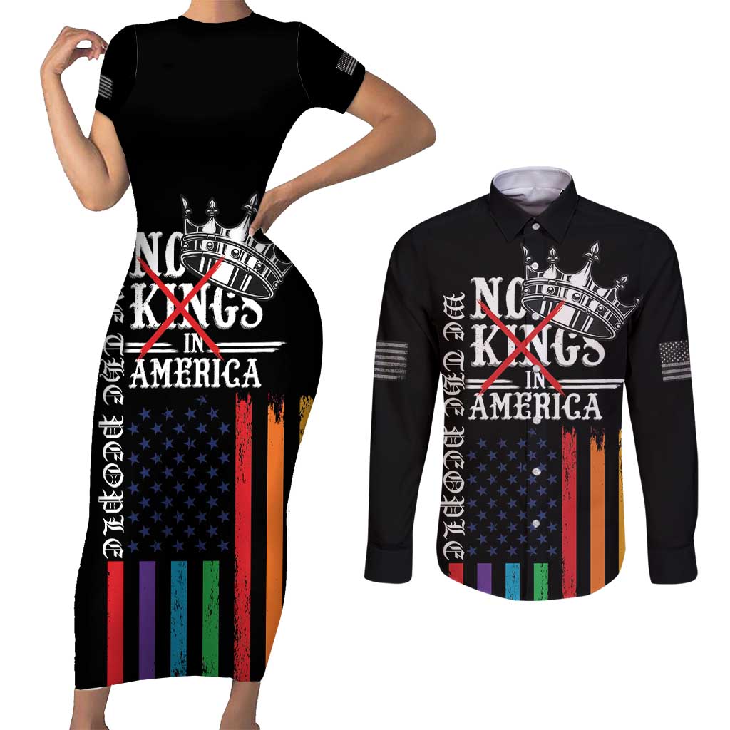 No Kings In America LGBT Couples Matching Short Sleeve Bodycon Dress and Long Sleeve Button Shirt We the People Say No - Wonder Print Shop