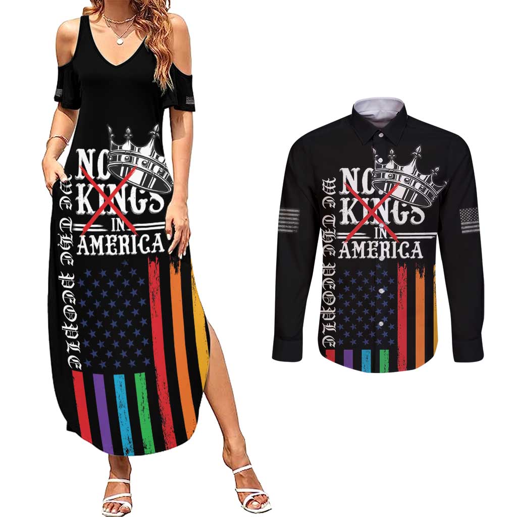 No Kings In America LGBT Couples Matching Summer Maxi Dress and Long Sleeve Button Shirt We the People Say No - Wonder Print Shop