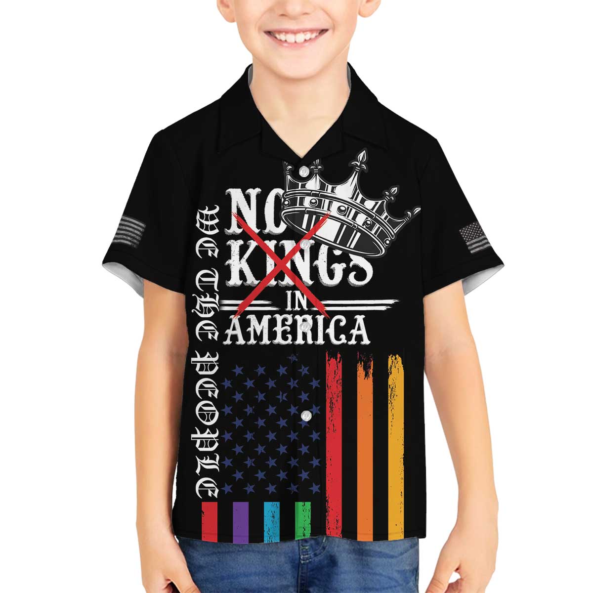 No Kings In America LGBT Family Matching Off The Shoulder Long Sleeve Dress and Hawaiian Shirt We the People Say No - Wonder Print Shop