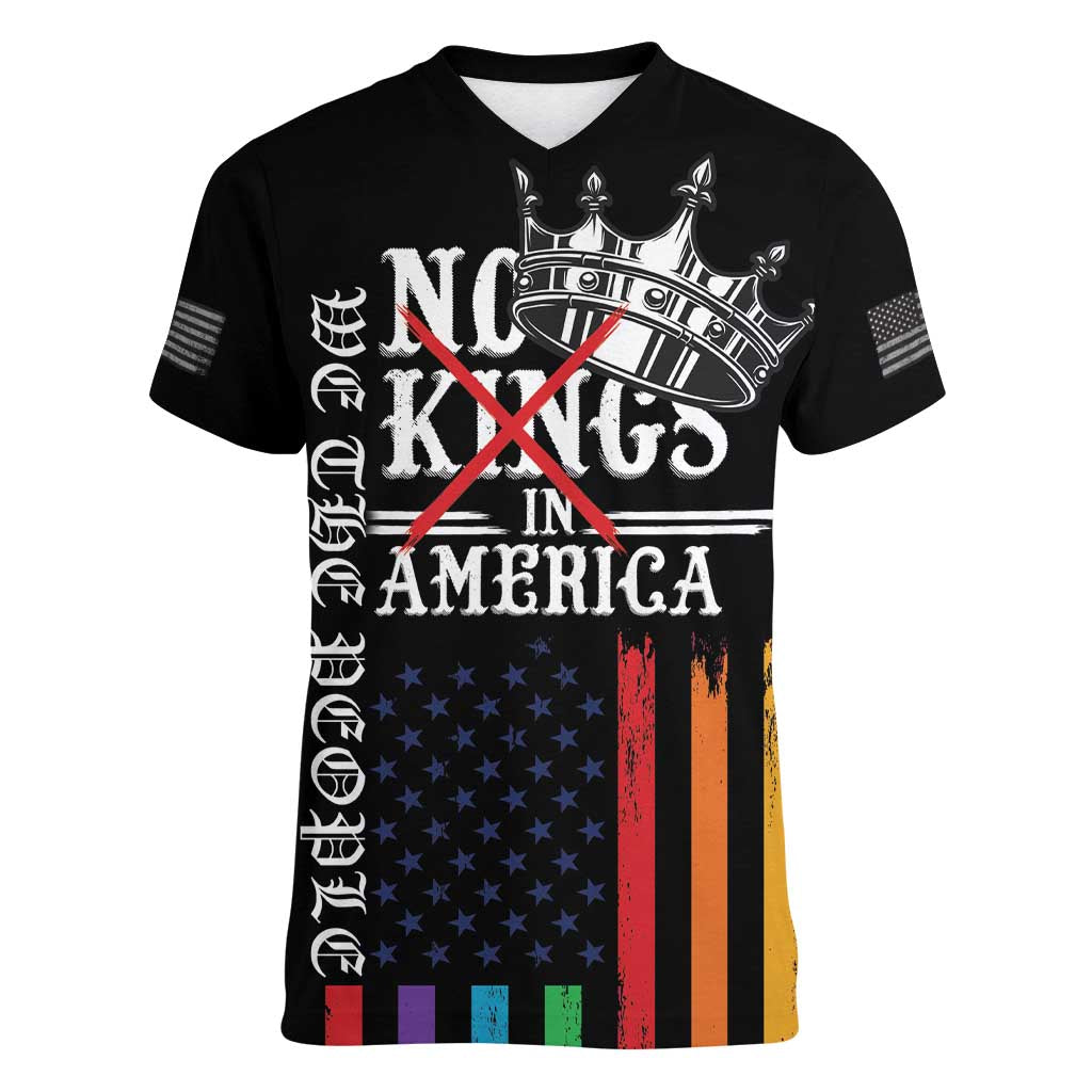 No Kings In America LGBT Women V-Neck T-Shirt We the People Say No - Wonder Print Shop