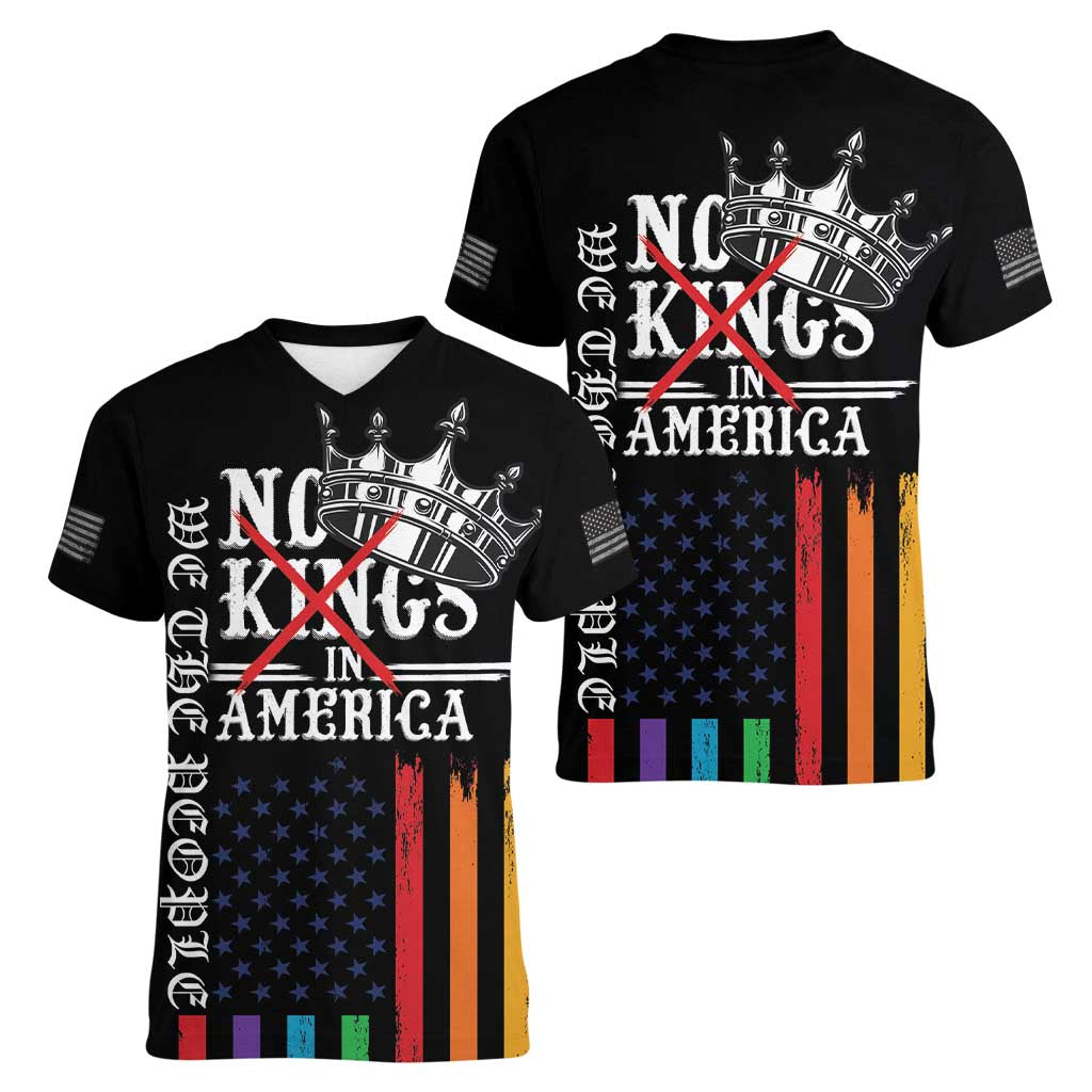 No Kings In America LGBT Women V-Neck T-Shirt We the People Say No - Wonder Print Shop