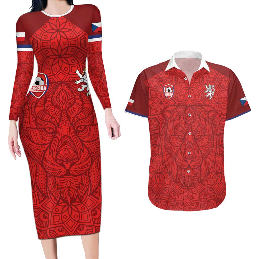 Custom Czech Republic Football Red Version Couples Matching Long Sleeve Bodycon Dress and Hawaiian Shirt Go Champion Sporty Style LT18
