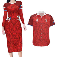 Custom Czech Republic Football Red Version Couples Matching Long Sleeve Bodycon Dress and Hawaiian Shirt Go Champion Sporty Style LT18