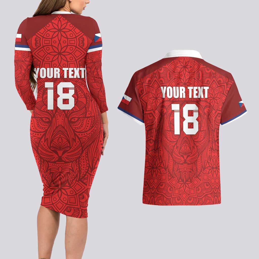 Custom Czech Republic Football Red Version Couples Matching Long Sleeve Bodycon Dress and Hawaiian Shirt Go Champion Sporty Style LT18