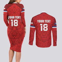 Custom Czech Republic Football Red Version Couples Matching Long Sleeve Bodycon Dress and Long Sleeve Button Shirt Go Champion Sporty Style LT18