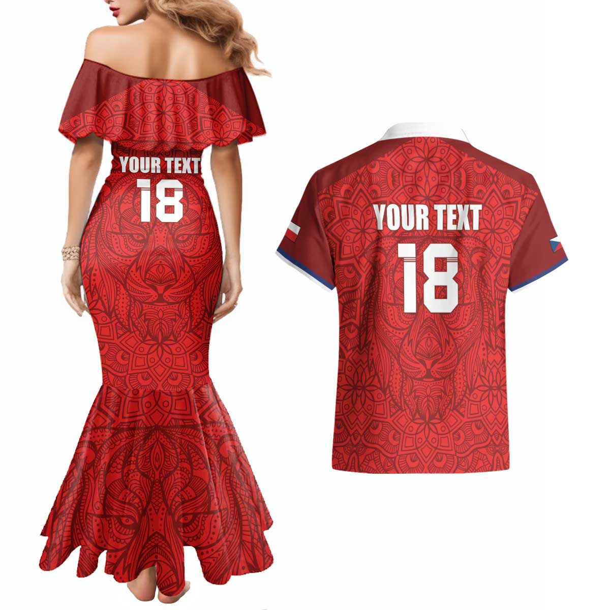 Custom Czech Republic Football Red Version Couples Matching Mermaid Dress and Hawaiian Shirt Go Champion Sporty Style LT18
