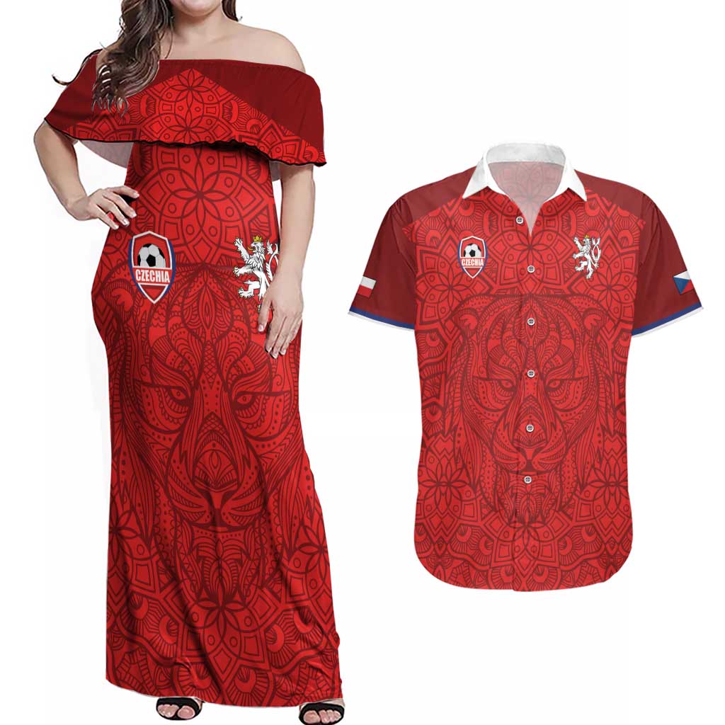 Custom Czech Republic Football Red Version Couples Matching Off Shoulder Maxi Dress and Hawaiian Shirt Go Champion Sporty Style LT18