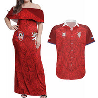 Custom Czech Republic Football Red Version Couples Matching Off Shoulder Maxi Dress and Hawaiian Shirt Go Champion Sporty Style LT18