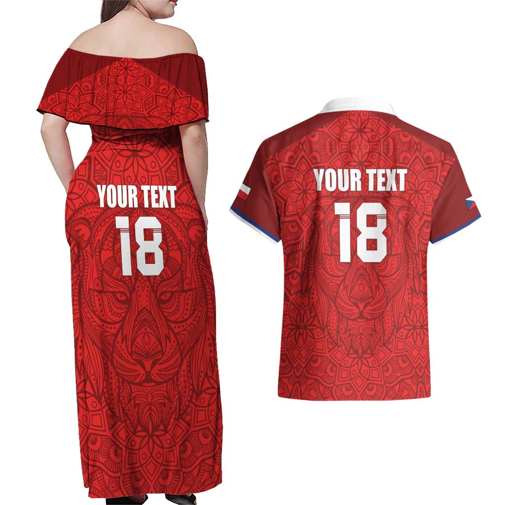 Custom Czech Republic Football Red Version Couples Matching Off Shoulder Maxi Dress and Hawaiian Shirt Go Champion Sporty Style LT18