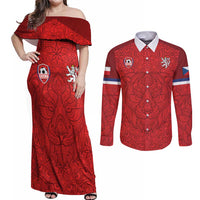 Custom Czech Republic Football Red Version Couples Matching Off Shoulder Maxi Dress and Long Sleeve Button Shirt Go Champion Sporty Style LT18