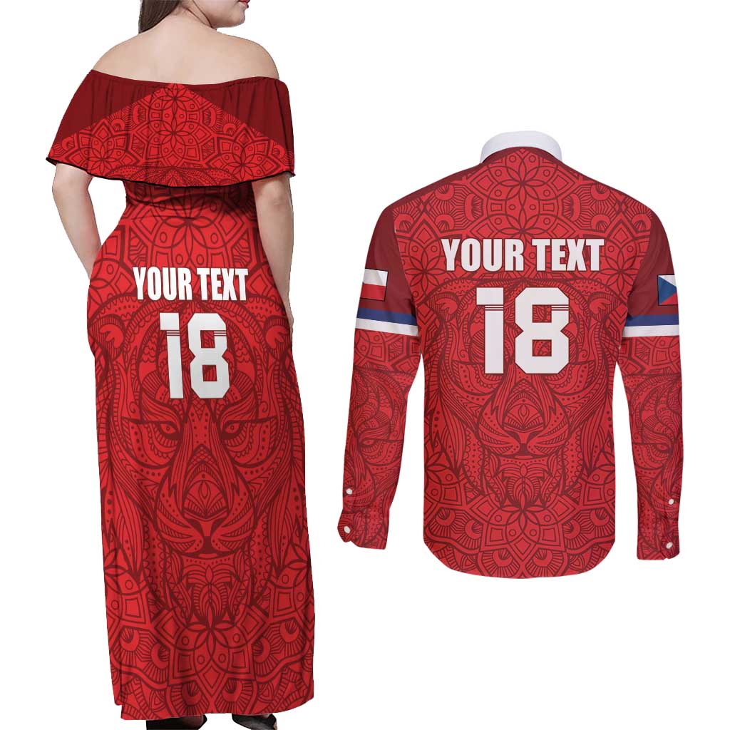 Custom Czech Republic Football Red Version Couples Matching Off Shoulder Maxi Dress and Long Sleeve Button Shirt Go Champion Sporty Style LT18