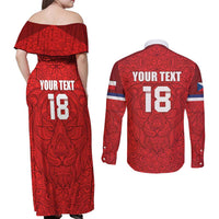 Custom Czech Republic Football Red Version Couples Matching Off Shoulder Maxi Dress and Long Sleeve Button Shirt Go Champion Sporty Style LT18