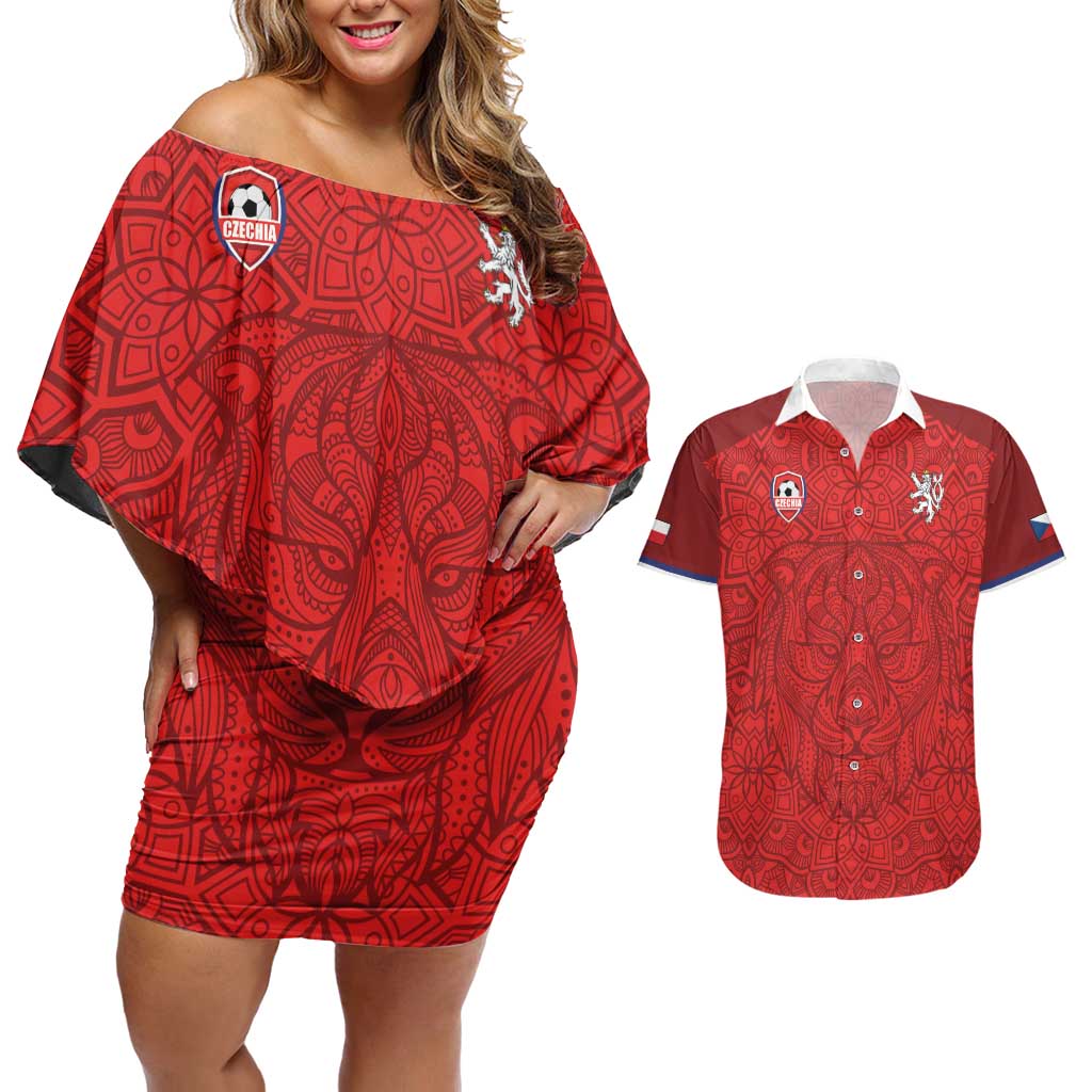 Custom Czech Republic Football Red Version Couples Matching Off Shoulder Short Dress and Hawaiian Shirt Go Champion Sporty Style LT18