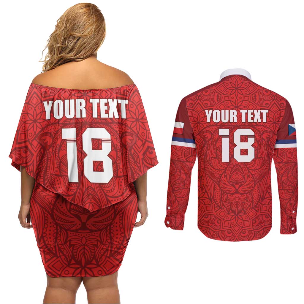Custom Czech Republic Football Red Version Couples Matching Off Shoulder Short Dress and Long Sleeve Button Shirt Go Champion Sporty Style LT18