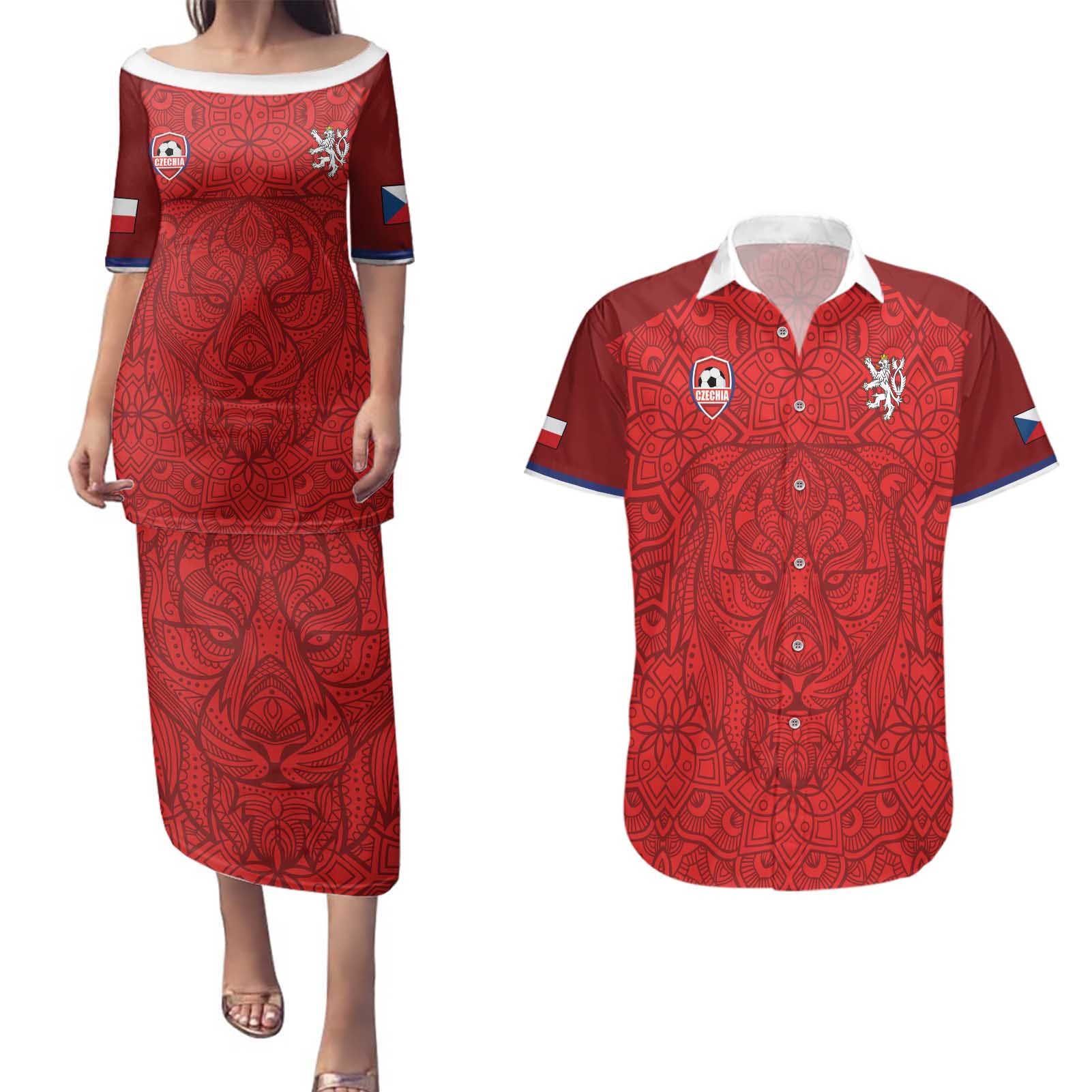 Custom Czech Republic Football Red Version Couples Matching Puletasi and Hawaiian Shirt Go Champion Sporty Style LT18