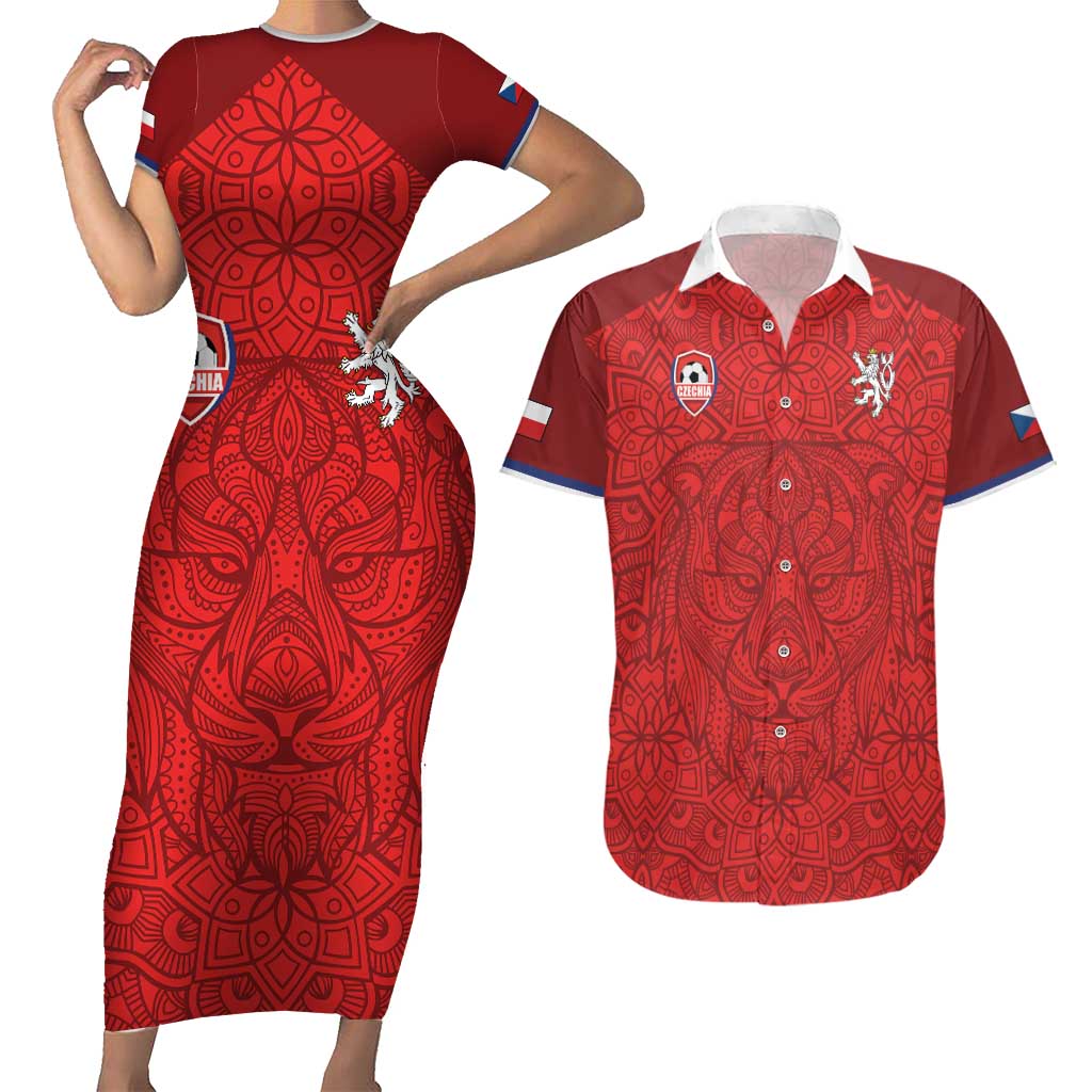 Custom Czech Republic Football Red Version Couples Matching Short Sleeve Bodycon Dress and Hawaiian Shirt Go Champion Sporty Style LT18